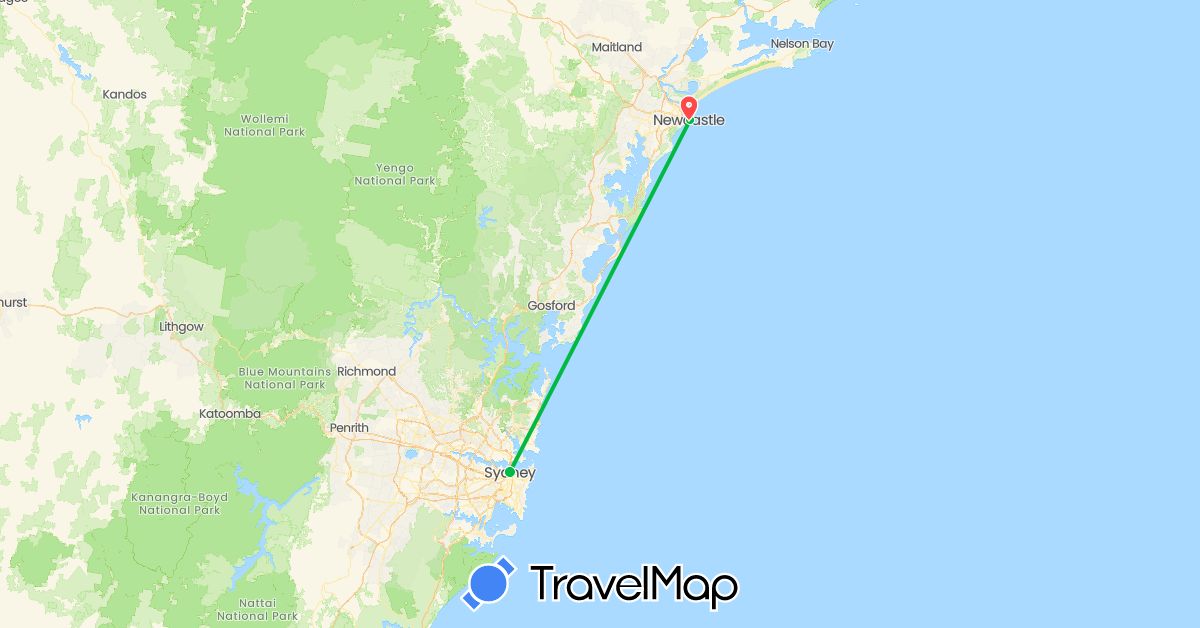 TravelMap itinerary: driving, bus, hiking in Australia (Oceania)